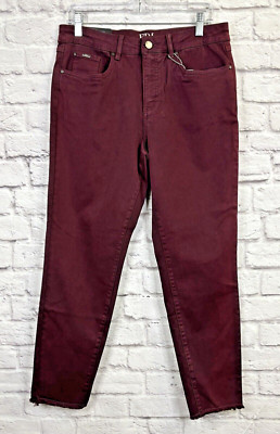 FDJ French Dressing Slim Leg Midrise Ankle Jeans Olivia Raw Hem Merlot Womens 12