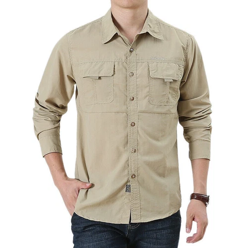 Mens Quick Dry Long Sleeve Shirts Breathable Hiking Work Military Army Shirt Top - Picture 35 of 38