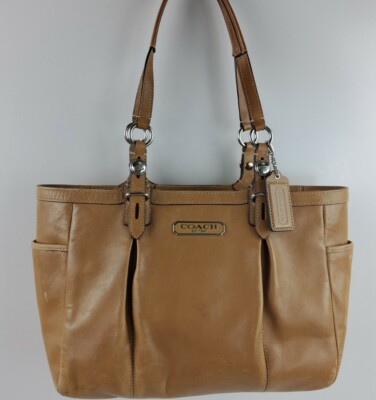 Coach Leather Pleated Gallery Shopper Shoulder Tote Bag Purse