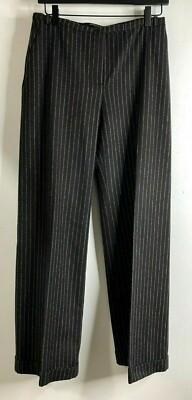 Maurizio Pecoraro Wool Flannel Wide Leg Pants Dark Gray Lt. Gray Stripe Size 7/8
