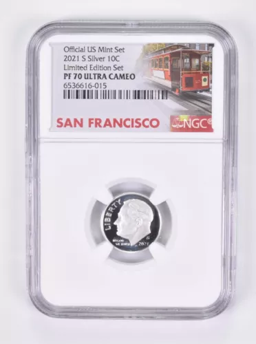 2021-S Silver PF70 Roosevelt Dime NGC Limited Edition San Fran Label