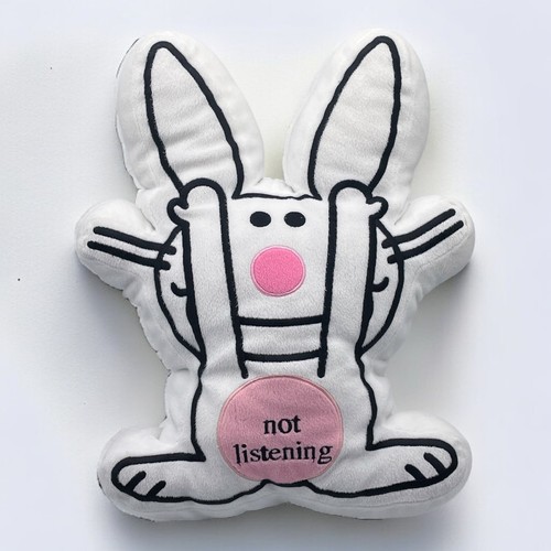 Happy Bunny Plush Pillow Not Listening White Jim Benton VTG Y2K Hot Topic 16in