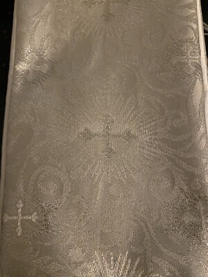 Silver White Metallic Satin Brocade Clergy Stole Beautiful Liturgical Crosses