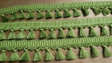 TASSEL FRINGE TRIM POM POM 3" WIDE JADE, KIWI GREEN, LIME GREEN BY THE YARD