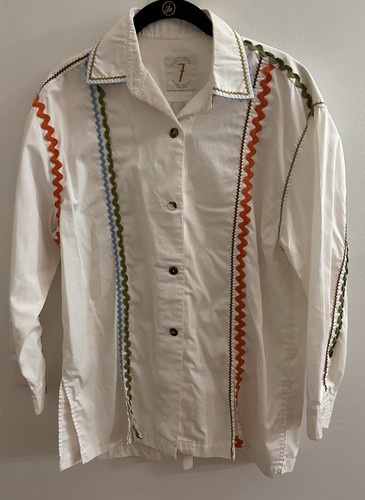 Vintage Todd Oldham Times 7 SZ S/M White Shirt Ric Rac Trim Henri Bendel #7027 - Picture 3 of 11