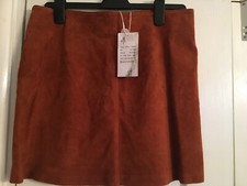 BNWT Warehouse real leather suede tan brown mini skirt UK 14