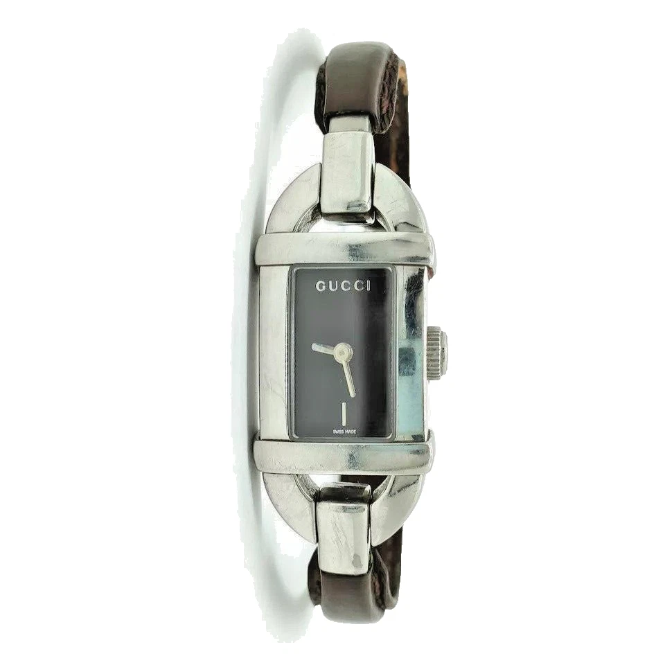 Montre femme Gucci 6800L à quartz bracelet bambou cadran noir acier inoxydable 16 mm