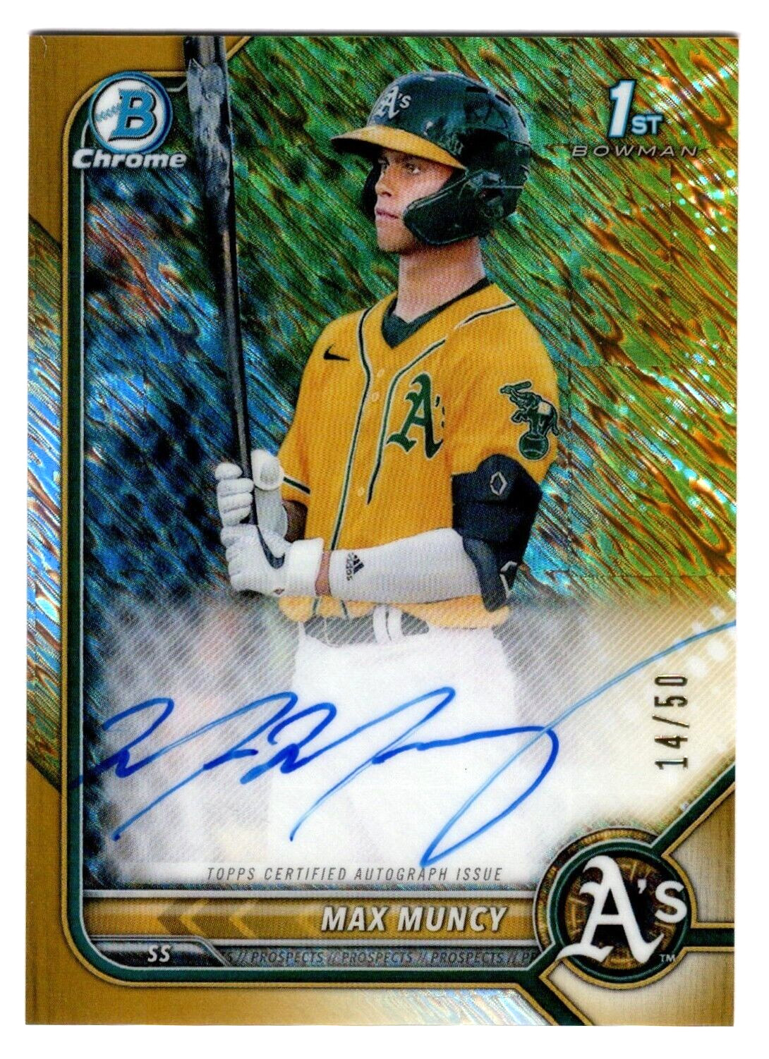Max Muncy 2022 Bowman Chrome 1st Year Gold Shimmer Refractor Autograph 14/50