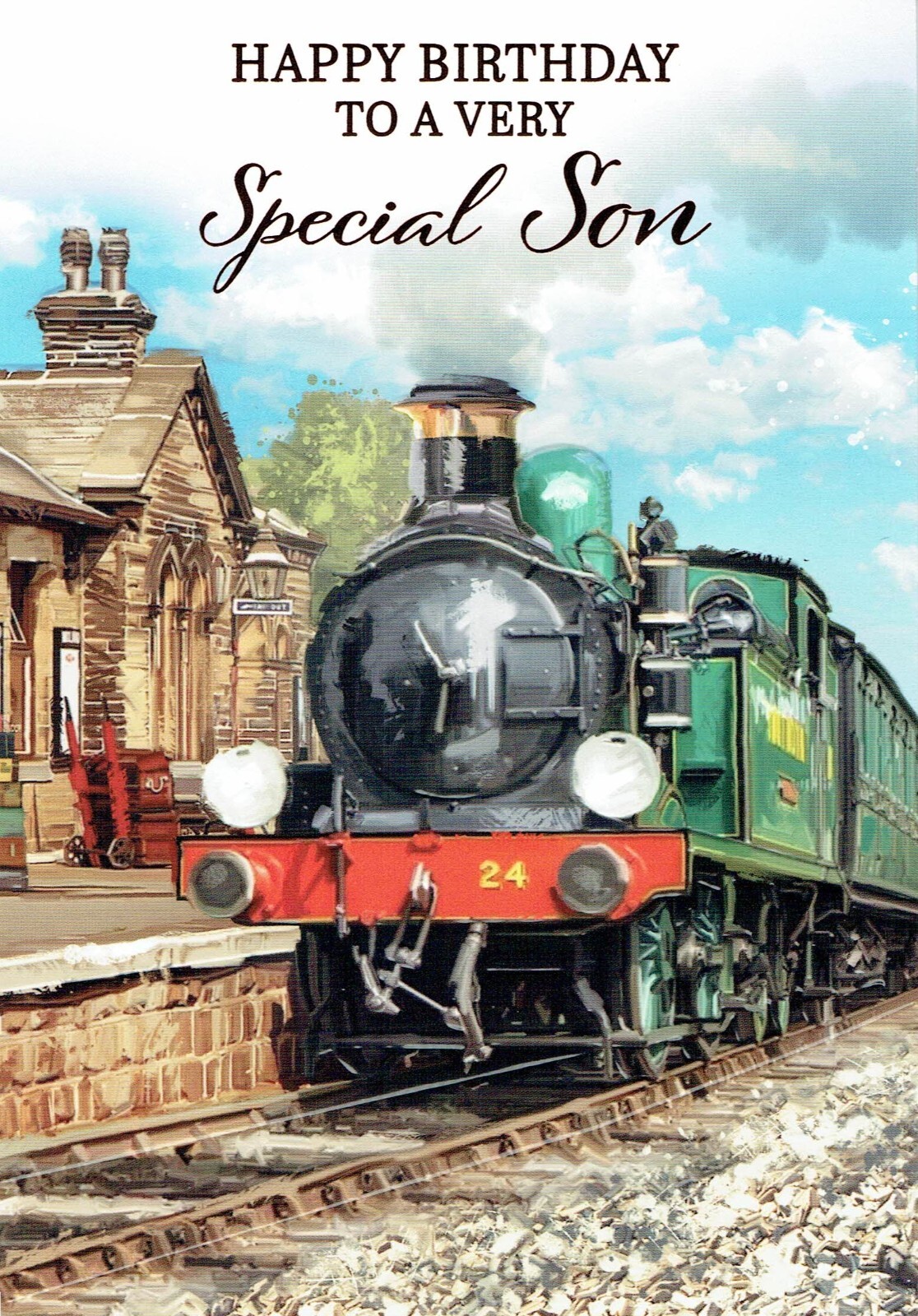 SON BIRTHDAY CARD Steam Engine Theme - Quality  Card Train Station, Special Son