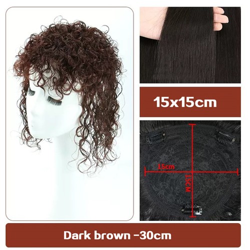 Fluffy Wavy Curly With Bangs in  Remy Human Hair Topper Wig Top Piece For Women - Picture 17 of 18