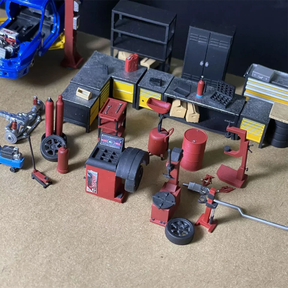 Herramienta de reparación de garaje de coche diorama 1/64 modelo taller mantenimiento escena accesorios Foto 2 de 4