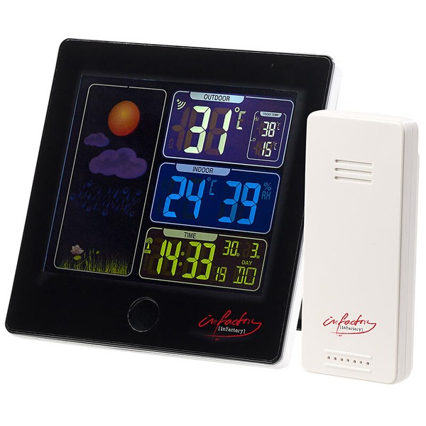 Infactory Funk-Wetterstation, AußEnsensor, Farbdisplay, Funkuhr, Wecker, Schwarz-image