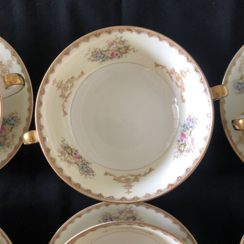 Set 6 ciotole e piattini brodo vintage MEITA CHINA con bordo oro DIPINTI A MANO - Foto 3 di 24