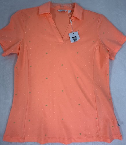 New Lady Hagen Golf Top Medium Essential Polo Short Sleeve Orange Nectar Stretch