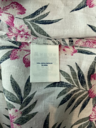 Womens Lands’ End Medium White Pink Floral 100% Linen Short Sleeve Blouse Shirt - Picture 6 of 6