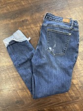 Judy Blue Women's 15/32x25 Skinny Fit Jeans Dark Wash Distressed Raw Hem Rolled