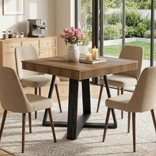 Square Dining Table for 4, 80cm Farmhouse Wooden Kitchen Table for Small Spaces