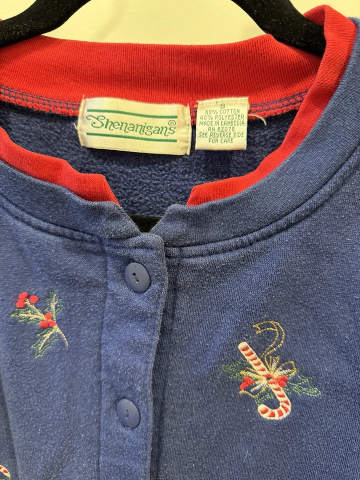 Cárdigan bordado bastón de caramelo de Navidad pequeño de colección Foto 2 de 3