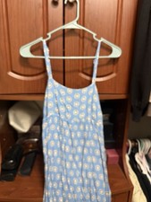 Urban Outfitters Blue Beige Geometric Maxi Dress S Scoop Neck Strappy Sleeve