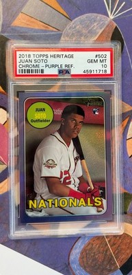 2018 Topps Heritage Chrome Purple Refractor Juan Soto PSA 10 Rookie RC #502