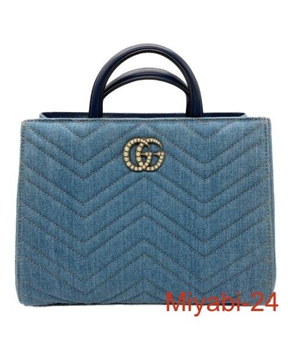 GUCCI GG Marmont Indigo 2Way Quilted Handbag Women's Leather Crossbody