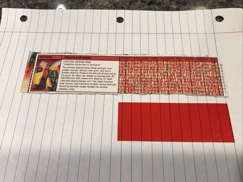 Original TRANSFORMERS G1 OMEGA SUPREME Tech Spec Card VINTAGE Bio/Stats CUT-OUT