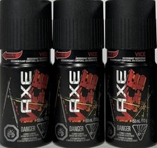 3 pack Axe VICE Body Spray Deodorant Twist Cap 155mL Rare Discontinued Fragrance