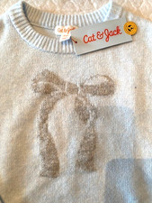 NEW Cat and Jack Sz. 8 M Girls' Light Blue Sweater w/Silver Bow Design NWT 