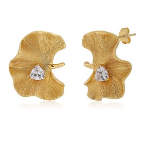 Authentic Meissa Ginkgo Leaf Textured Earrings for Women Brides Modern Gold Plated Design