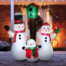 7ft Inflatable Christmas Snowman Family with Bird & Birdhouse – LED Lawn Display
