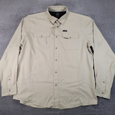 ATG by Wrangler Mens XL Regular Fit Long Sleeve Snap Front Utility Shirt Khaki