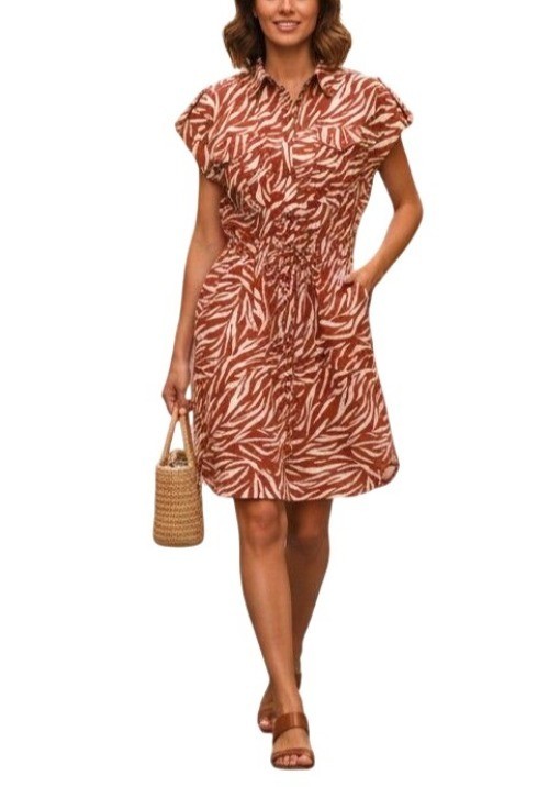 Time and Tru Brown Animal Print Utility Shirt Dress Women Size XL