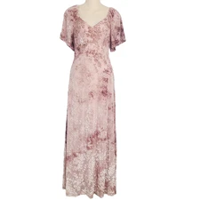 Baltic Born Maxi Dress S Dusty Rose Pink Velvet Floral V-Neck Romantic Gown