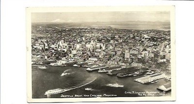Seattle Wash And Cascade Mountains Ships Bay View Laidlaw Aerophoto  Postcard