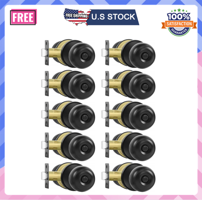 Privacy Door Knobs 10 Pack Matte Black with Lock Keyless Bed/Bath Interior Set-image