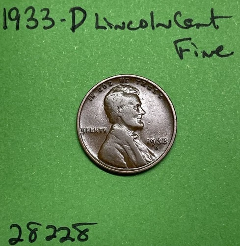 1933 D Lincoln Wheat Cent / Penny 1c Fine