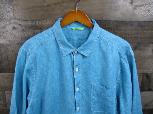 Tommy Bahama Shirt Mens XL Blue Linen Long Sleeve Button Up Casual Pocket Summer