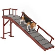 Wooden Dog Ramp with Removable Guardrails, Non-Slip Surface, 70.5"L, Brown