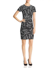 MICHAEL Michael Kors Palm Leaf Print Studded Short Sleeve Sheath Mini Dress, S