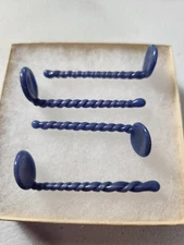   Set of 4 opaque DENIM BLUE Spoons twisted handles–Retro Mid-Century style