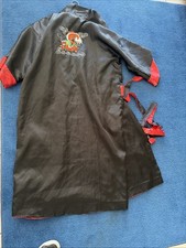 Asian Dragon Robe Kimono Reversible Red/Black Embroidered Satin Size XL W Belt