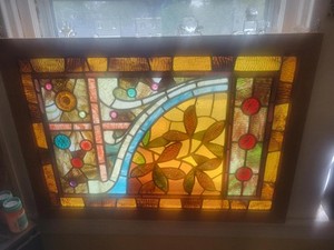 c.1880 Aesthetic Victorian American Stained Glass Window