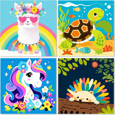 4 Pack Framed Paint by Numbers Kits for Kids Ages 4-8-12 Animal, DIY Kits Crafts