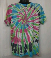 New Tie Dye Green Blue Pink T-Shirt Unisex Adult MEDIUM Multicolor Spiral