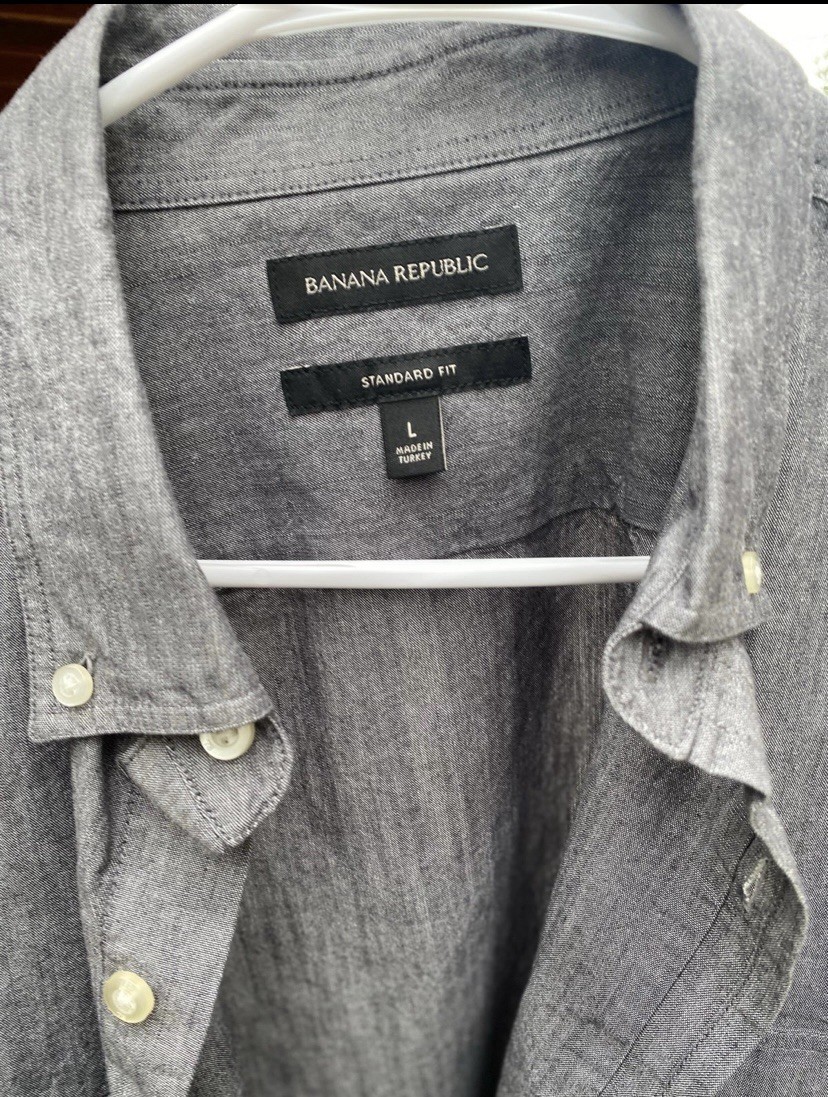 Banana Republic Cotton Solid Button-Up Shirt Gray… - image 3