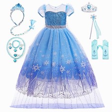 Girls Elsa Fancy Dress Costume Kids Pretty Princess Party Dress Up & Accessories