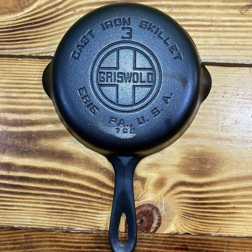 Restored Griswold #3 Large Block Logo Cast Iron Skillet 709 Vintage