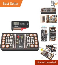 Battery Organizer Storage Case with Tester Holds 136 Batteries for Home Garage