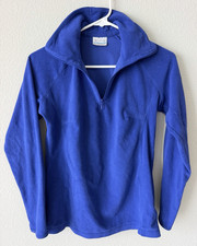 Columbia Women's Blue Solid Fleece 1/4 Zip Mock Neck Pullover Sweatshirt S Cozy