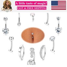 9 Pcs Gold Belly Button Ring for Women - Floating Surgical Stainless Steel Be...